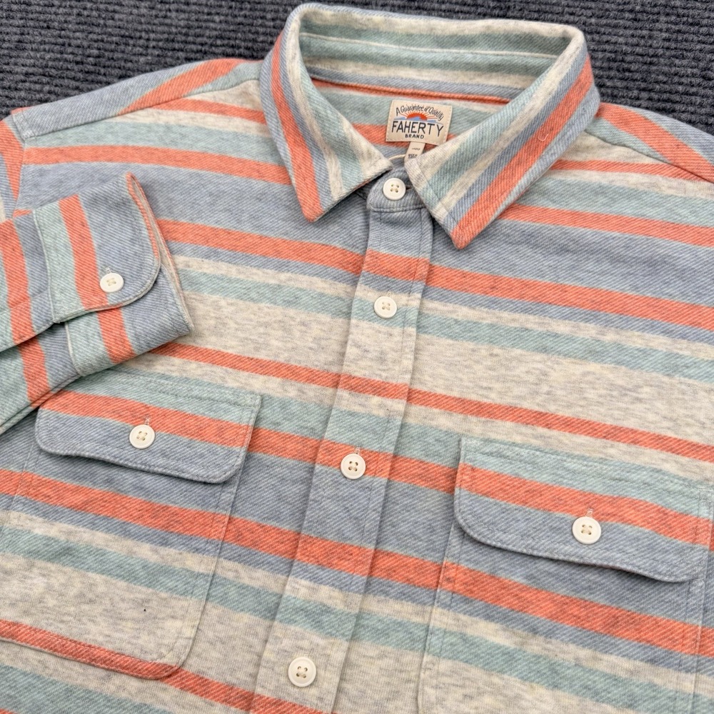 Faherty Legend Sweater Shirt Mens Sz Large Coral Reef  Striped NWT $178 SOLD OUT